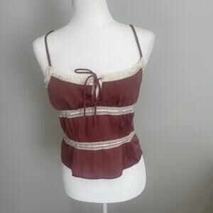 Aeropostale Satin Lace Trim  Babydoll Cami  Sz M  Adjustable Straps